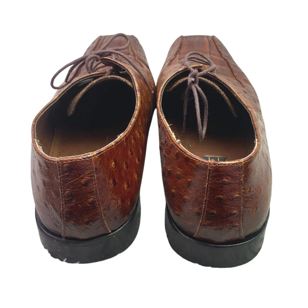 Stacy Adams Shoes Mens 13M Brown‎ Leather Ostrich Embossed Square Toe Oxford